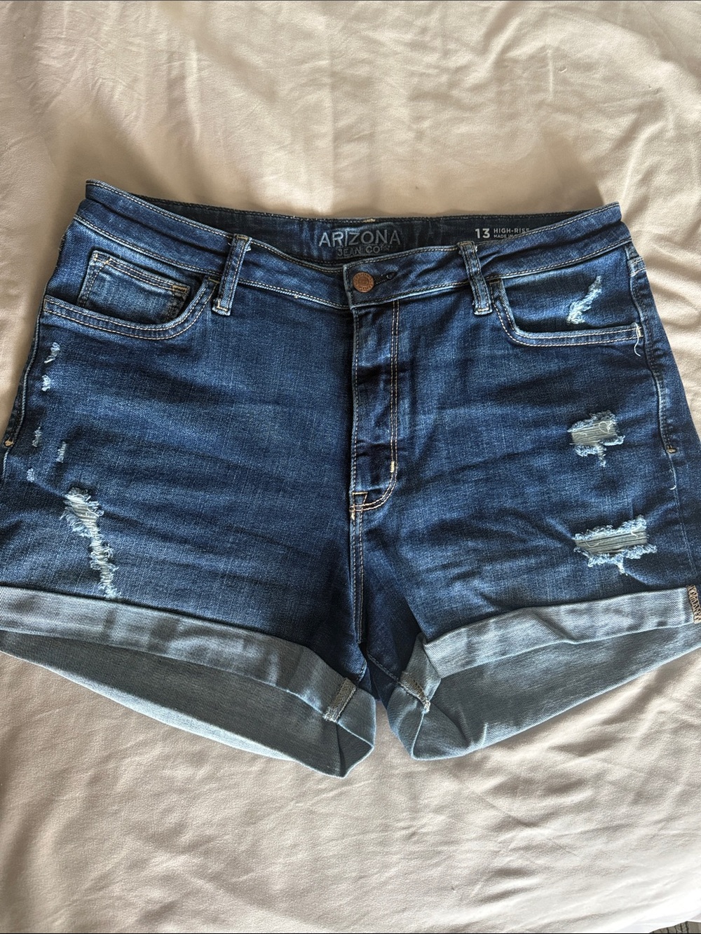 Arizona Jean Company Dark Blue Distressed Rolled Cuff Denim Shorts